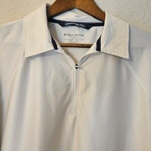 West Marine Polo Unisex L White Mesh Raglan Sleeve Collared Zipper‎ Relaxed Fit